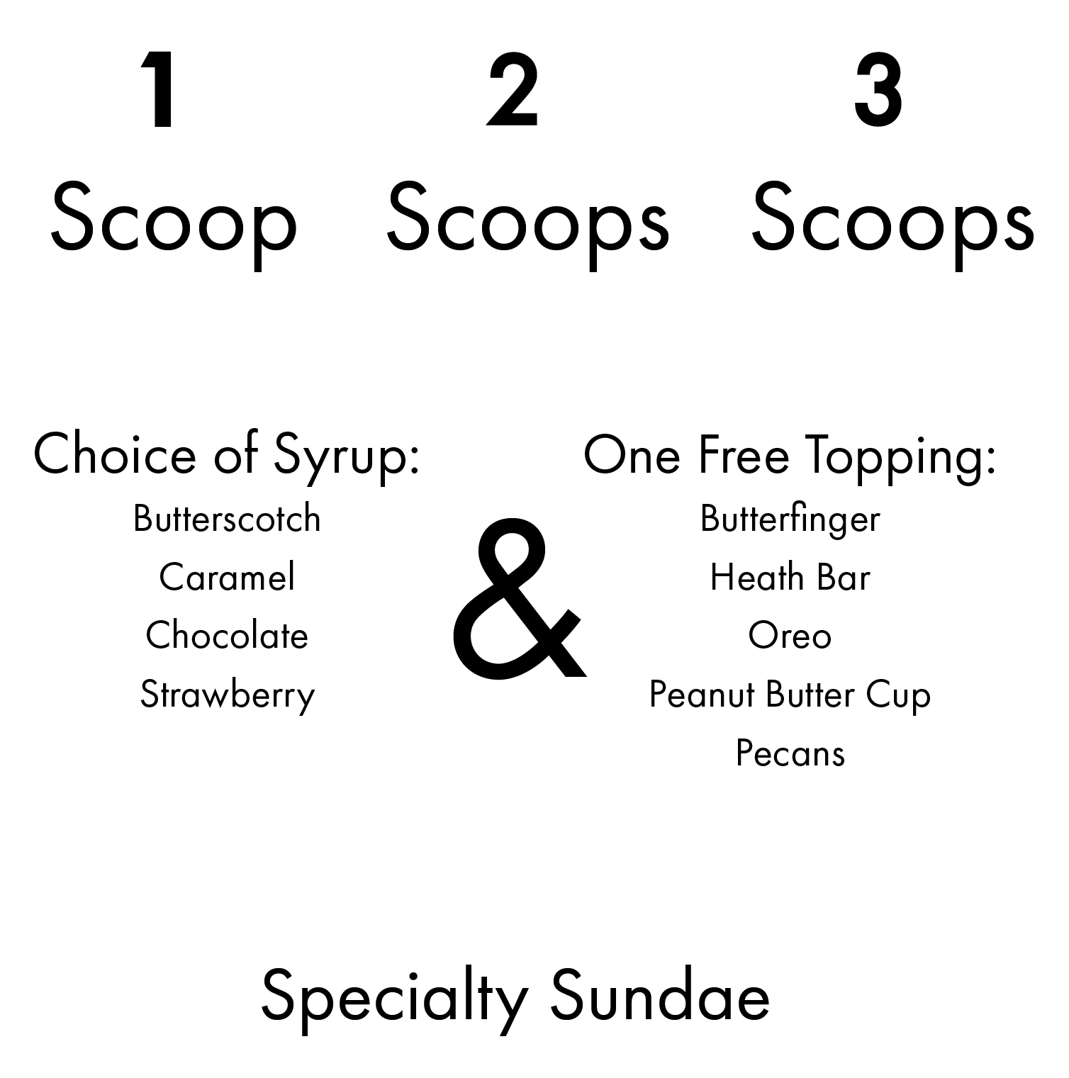 Menu Sundae flavors